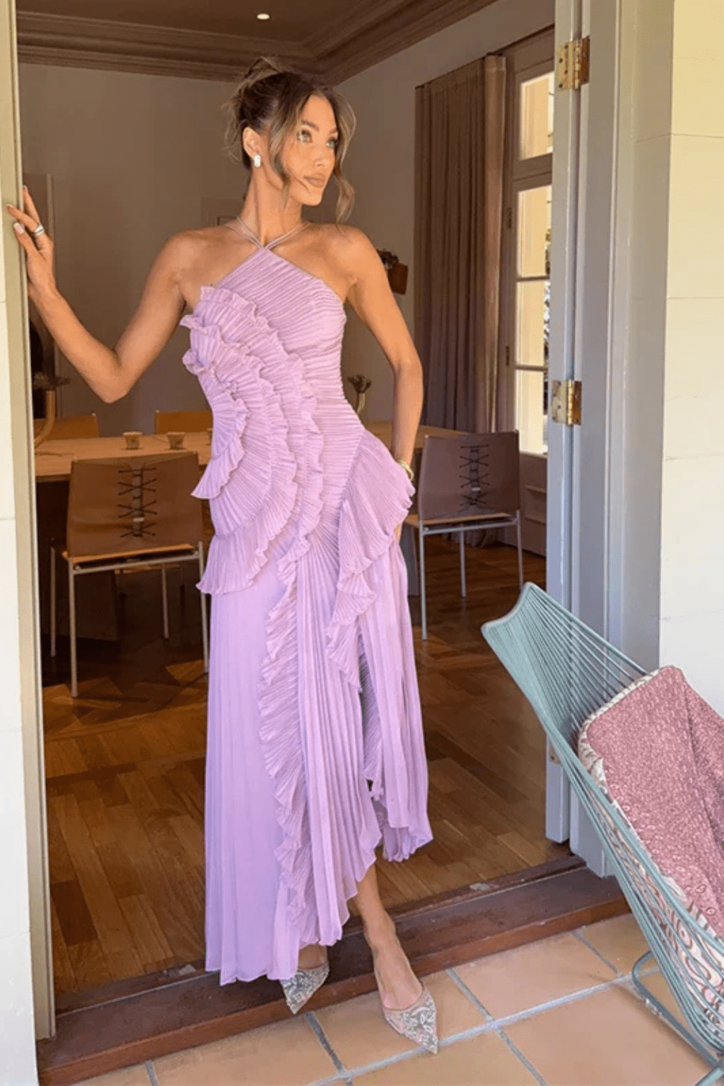 Seraphina | Damska Sukienka Maxi Halter z Falbanami
