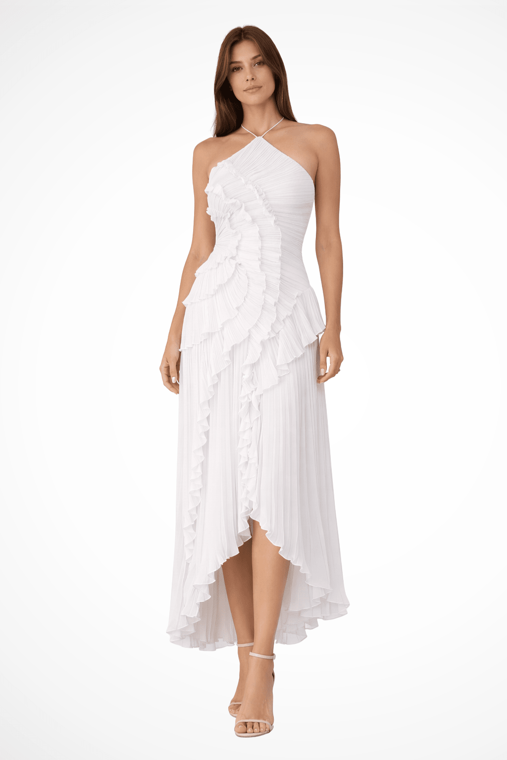 Seraphina | Damska Sukienka Maxi Halter z Falbanami