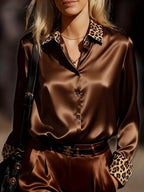 Surleni | Camicetta da donna in raso con colletto leopardato
