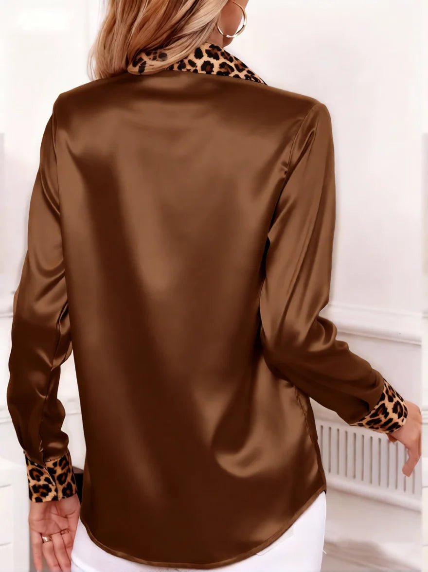 Surleni | Camicetta da donna in raso con colletto leopardato