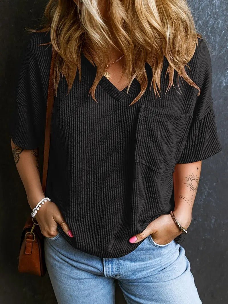 Norella | Women's Summer T-Shirt with V-Neck and Casual Pocket