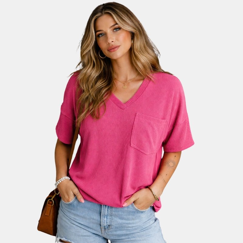 Norella | T-shirt estiva da donna con scollo a V e tasca casual