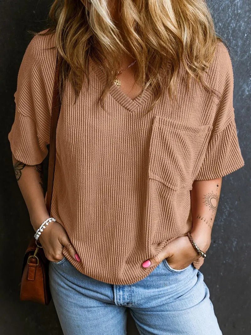Norella | Women's Summer T-Shirt with V-Neck and Casual Pocket