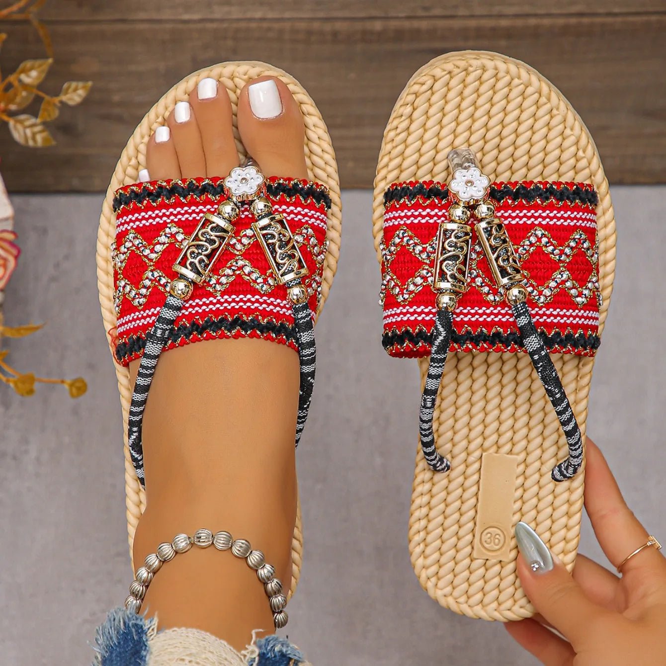 Bohéline | Sandali Estivi Donna Boho Slip-on con Perline