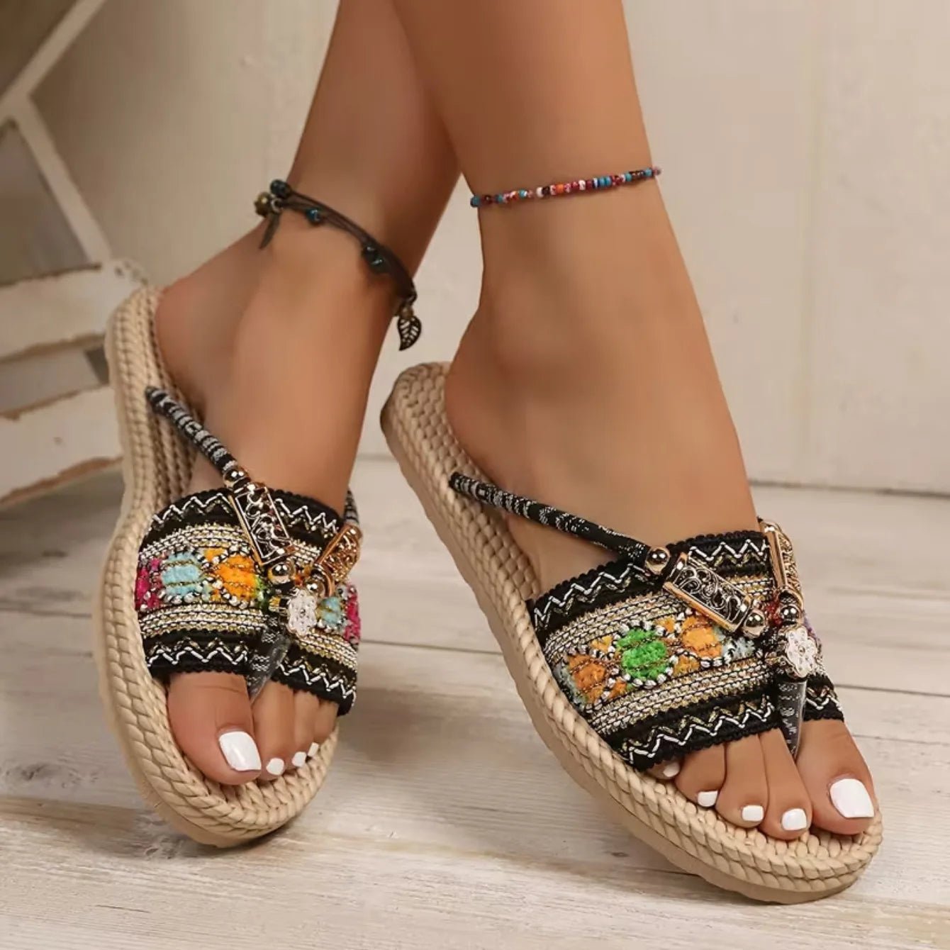 Bohéline | Sandali Estivi Donna Boho Slip-on con Perline
