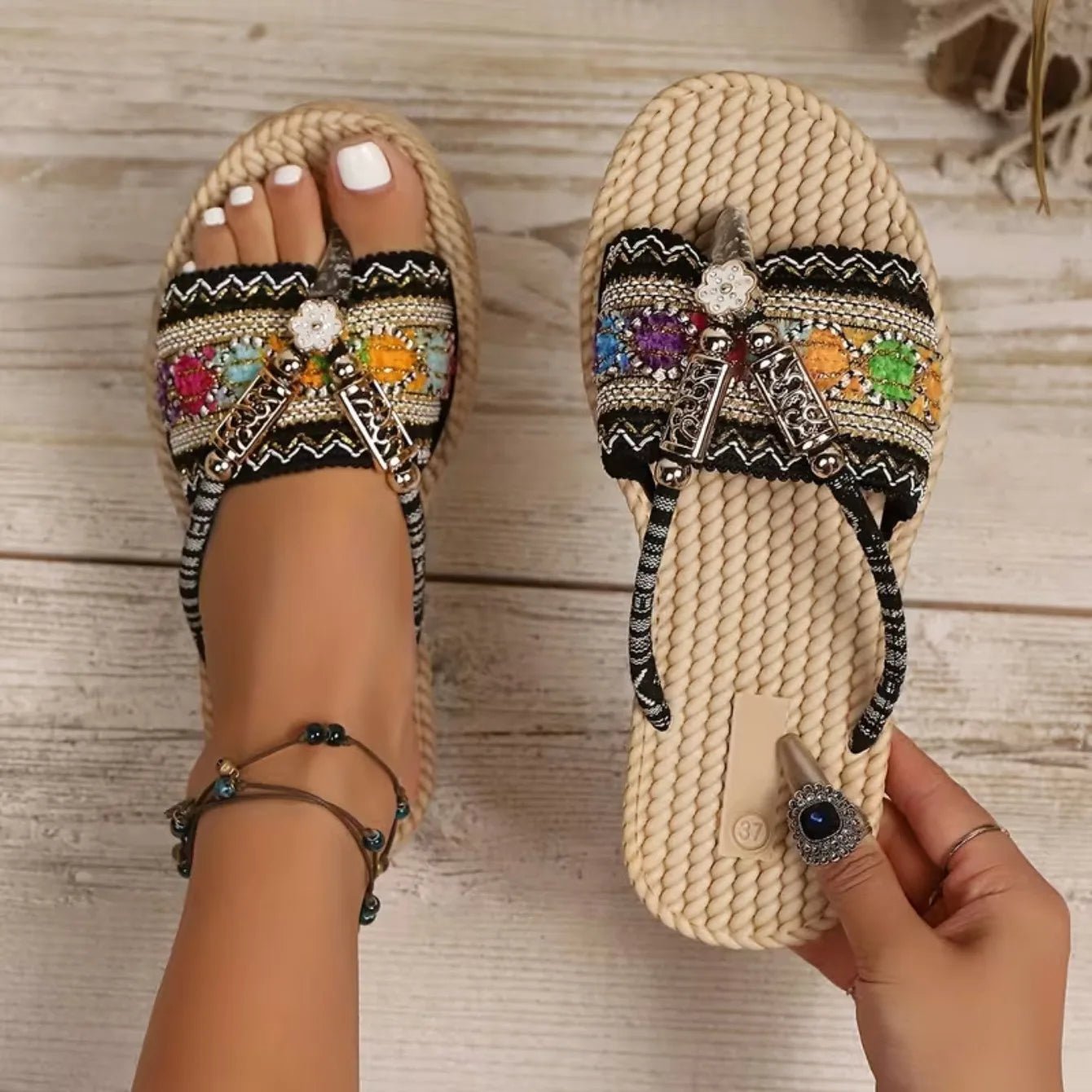Bohéline | Sandali Estivi Donna Boho Slip-on con Perline