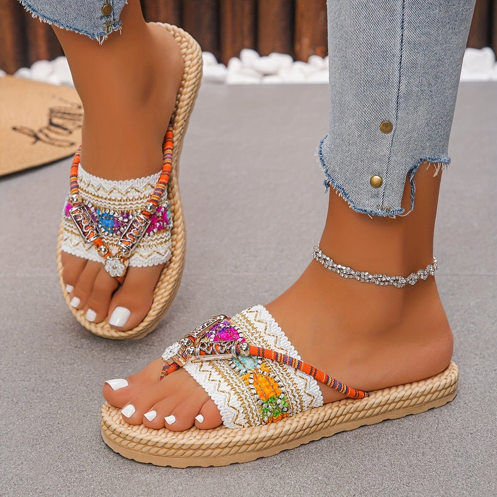 Bohéline | Sandali Estivi Donna Boho Slip-on con Perline