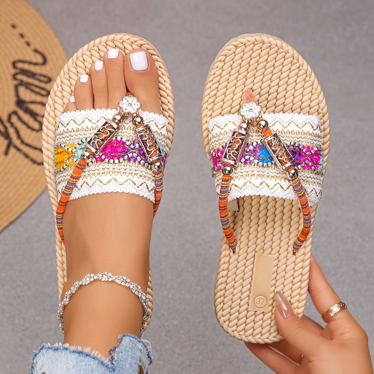 Bohéline | Sandali Estivi Donna Boho Slip-on con Perline