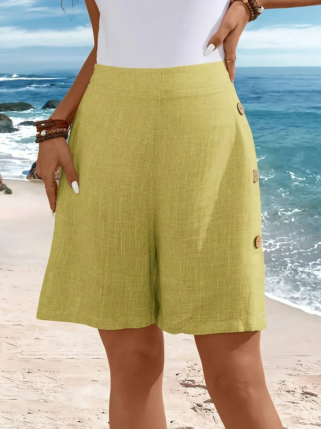 Luneria | Bermuda da donna in lino con bottoni