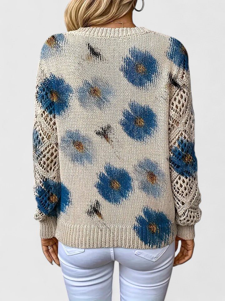 Sandrine | Maglione da donna con motivo floreale e scollo a V