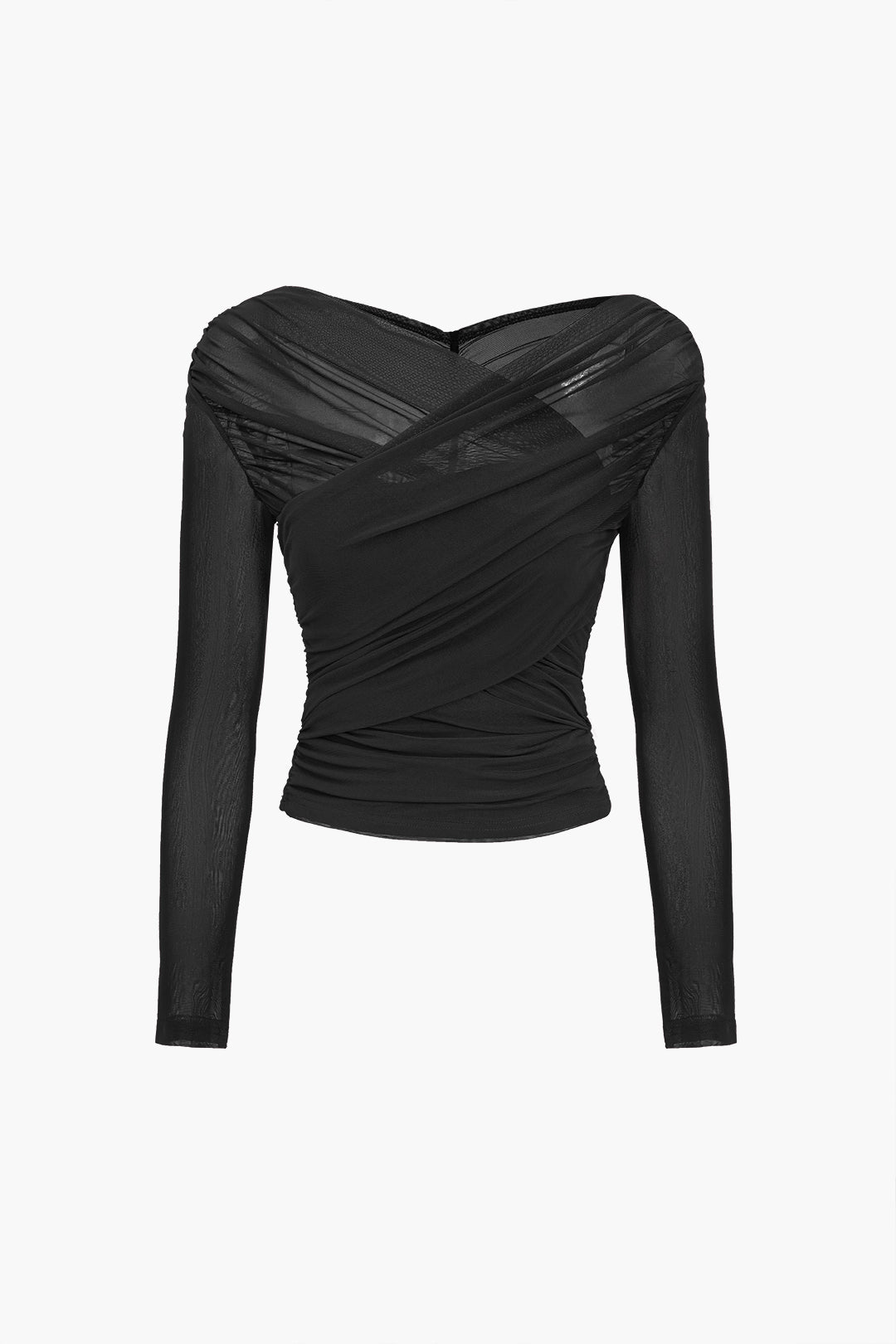 Zirelle | Women's Elegant Top with Ruching and Mesh Long Sleeves