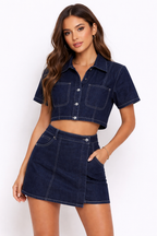Nova | Women's Denim Set with Crop Top and Mini Skort
