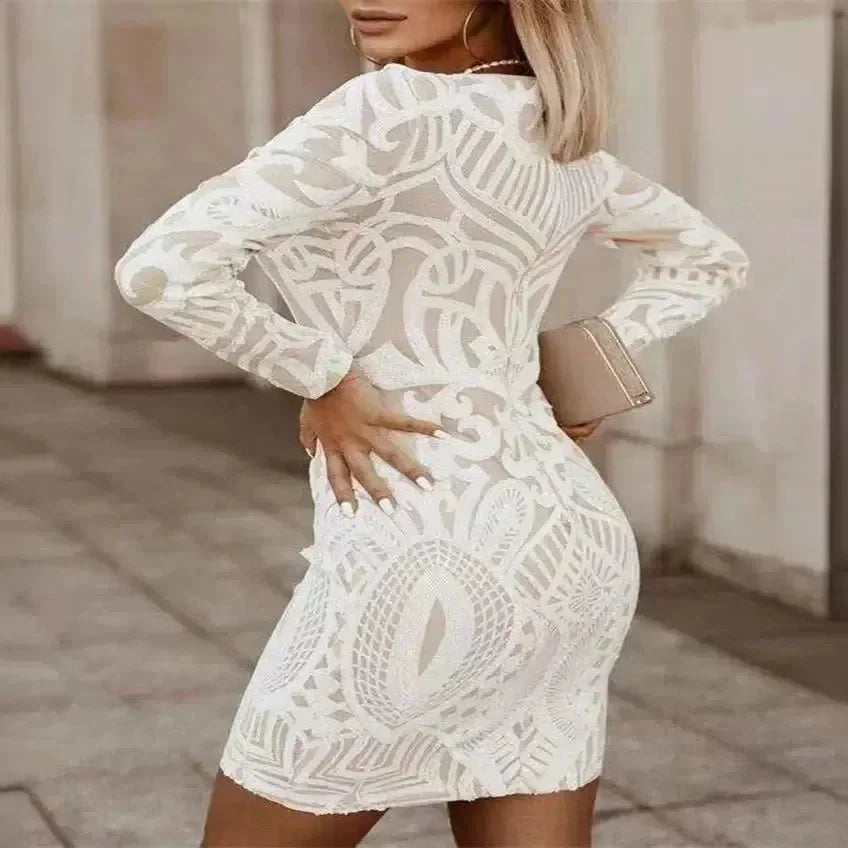 Velmira | Abito Mini Donna Attillato Scollo a V Manica Lunga