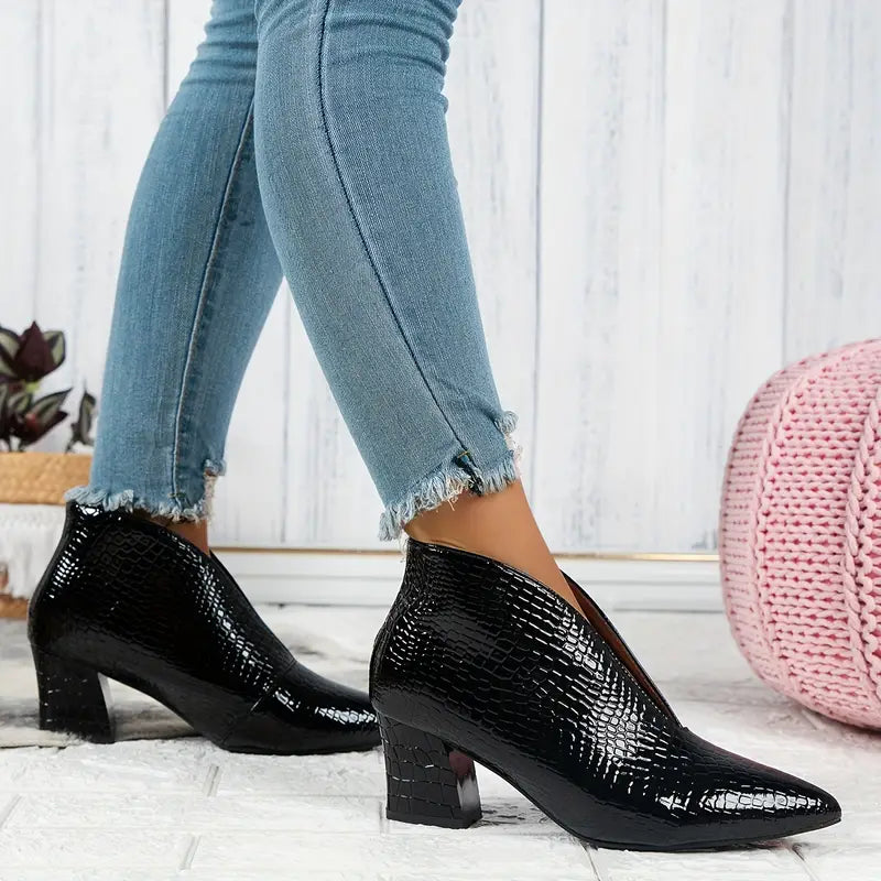 Ravelle | Damskie Eleganckie Botki z Teksturą na Obcasie