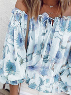 Floréa | Blusa estiva da donna con spalle scoperte, stampa floreale e maniche a sbuffo