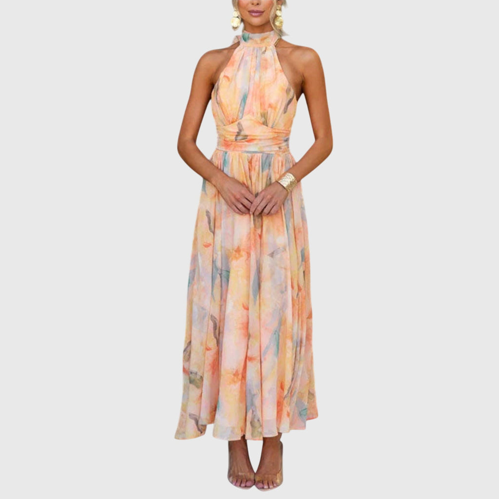 Alina | Abito estivo elegante da donna, lungo, con scollo halter e tessuto leggero