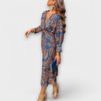 Elorina | Abito Midi Elegante da Donna con Maniche Lunghe e Fantasia