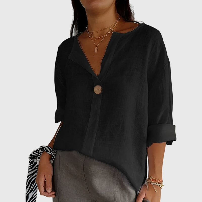 Noiréva | Camicia Casual da Donna in Lino con Scollo a V e Taglio Largo