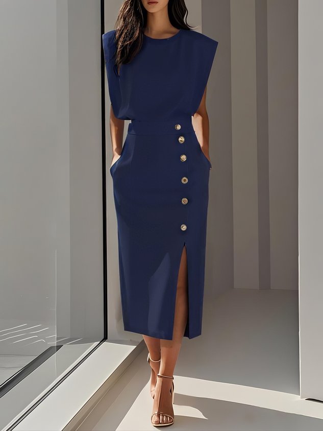 Larysa | Elegancka damska sukienka midi z rozcięciem