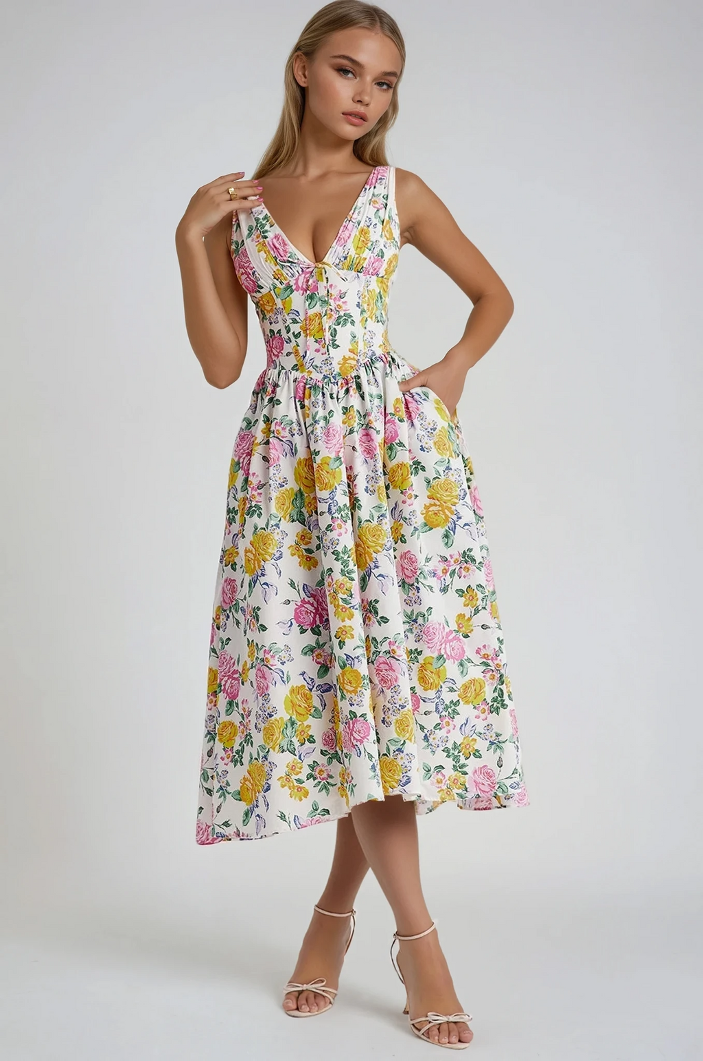 Roselune | Abito Midi Floreale Donna Senza Maniche