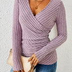 Selmira | Blusa Donna a Costine con Scollo a V Incrociato Casual