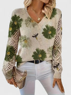 Sandrine | Maglione da donna con motivo floreale e scollo a V