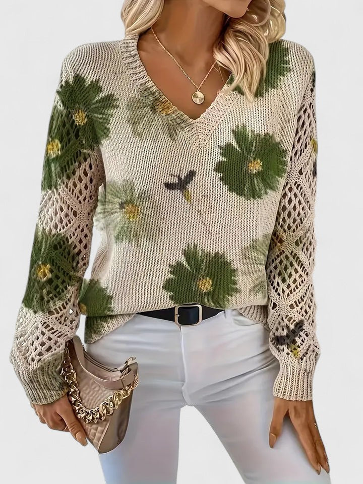 Sandrine | Maglione da donna con motivo floreale e scollo a V