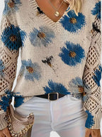 Sandrine | Maglione da donna con motivo floreale e scollo a V