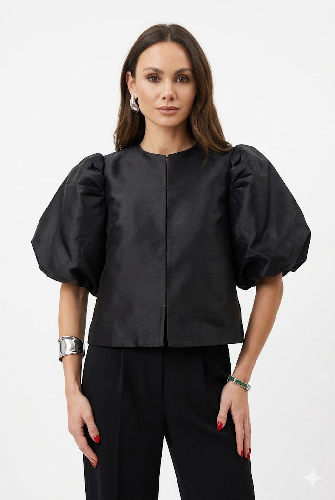 Zarevia | Blusa elegante da donna in raso con maniche a sbuffo