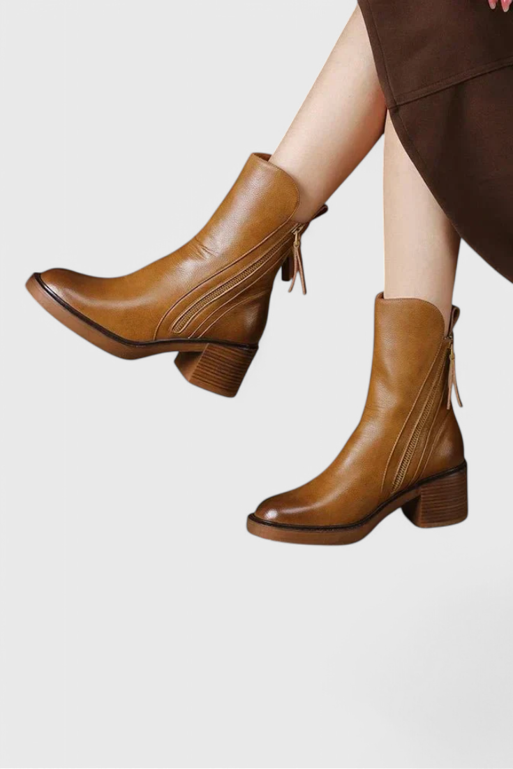 Hala | Women's Casual Ankle Boots with Heel and Zipper