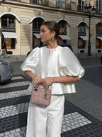 Kayleigh | Elegante Completo Donna in Raso con Maniche a Sbuffo