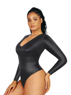 Selene | Body da Donna Effetto Pelle con Maniche Lunghe