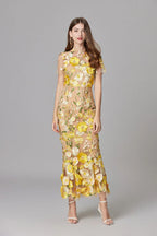 Florévia | Abito Maxi Elegante da Donna con Applicazioni 3D di Fiori