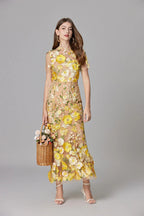 Florévia | Abito Maxi Elegante da Donna con Applicazioni 3D di Fiori