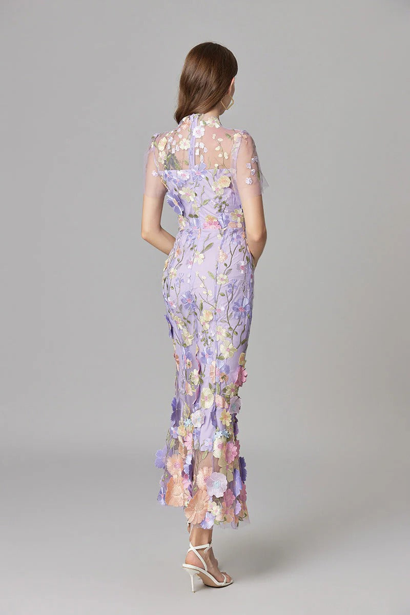 Florévia | Abito Maxi Elegante da Donna con Applicazioni 3D di Fiori
