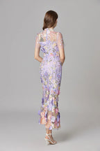 Florévia | Abito Maxi Elegante da Donna con Applicazioni 3D di Fiori