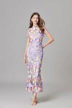 Florévia | Abito Maxi Elegante da Donna con Applicazioni 3D di Fiori
