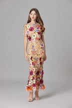 Florévia | Abito Maxi Elegante da Donna con Applicazioni 3D di Fiori
