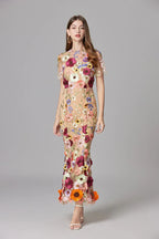 Florévia | Abito Maxi Elegante da Donna con Applicazioni 3D di Fiori