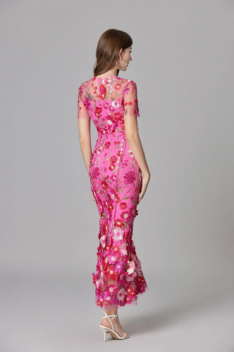 Florévia | Abito Maxi Elegante da Donna con Applicazioni 3D di Fiori