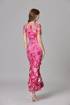 Florévia | Abito Maxi Elegante da Donna con Applicazioni 3D di Fiori