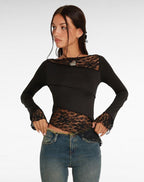 Juno | Top Asimmetrico in Pizzo da Donna con Maniche Lunghe