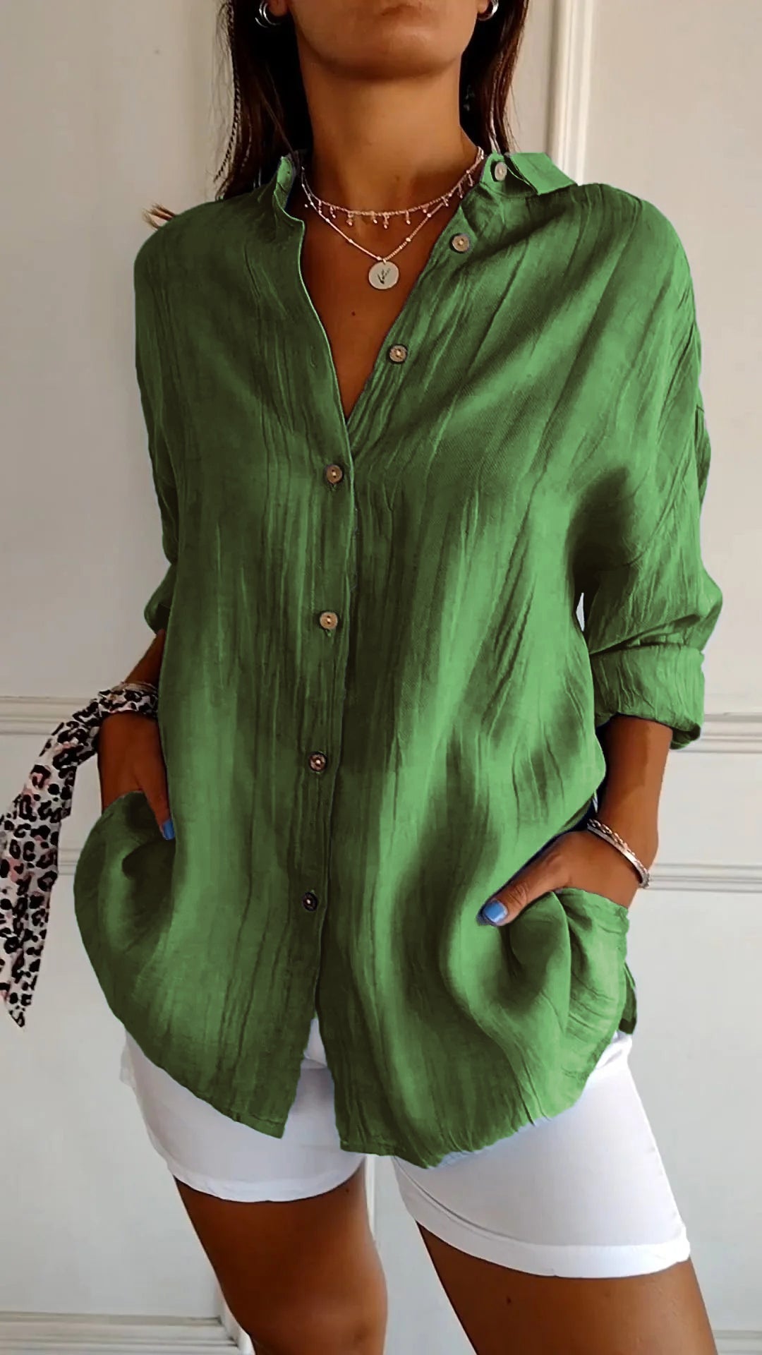 Larevia | Women's Loose Fit Button Front Blouse