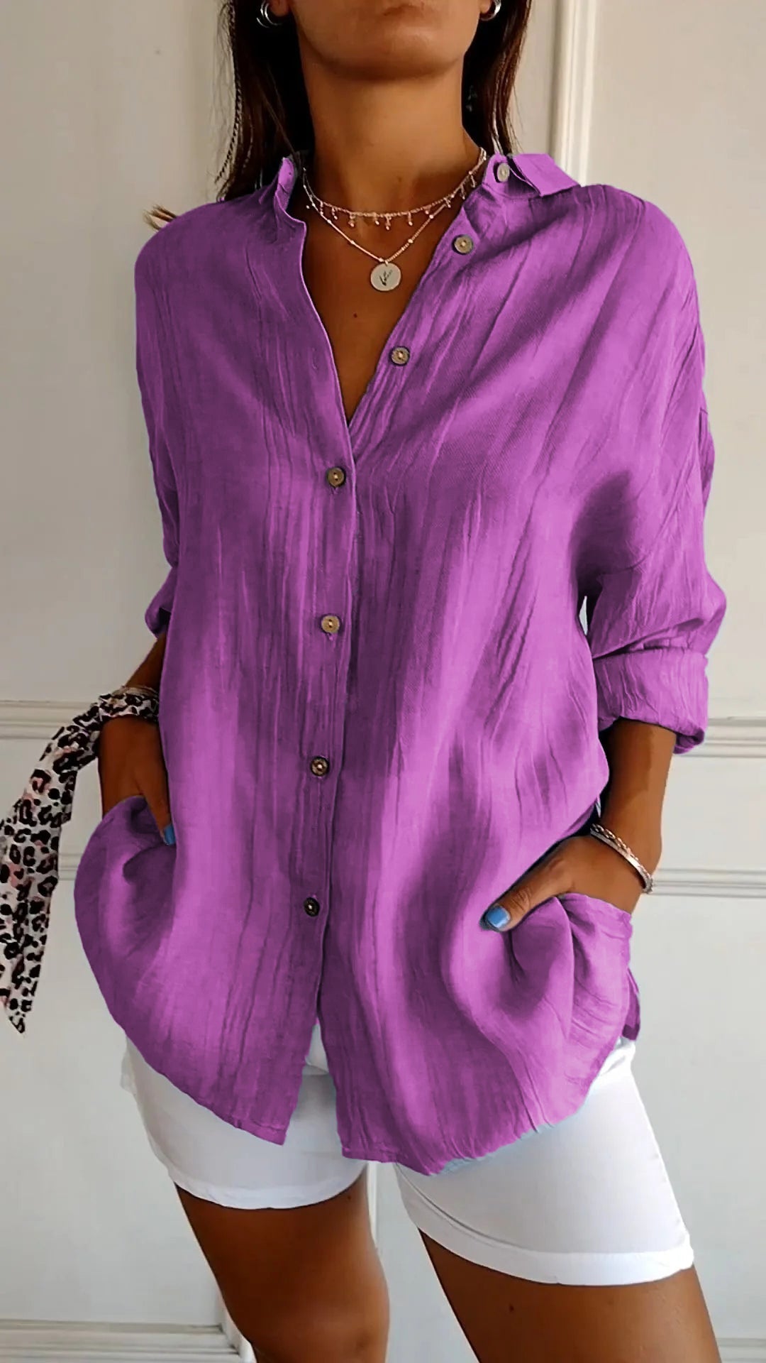 Larevia | Women's Loose Fit Button Front Blouse