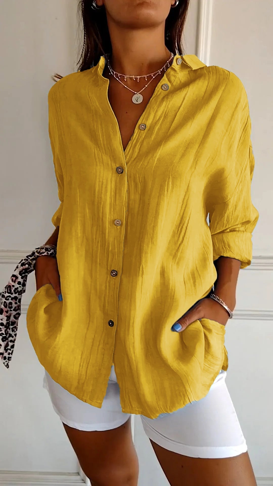 Larevia | Women's Loose Fit Button Front Blouse