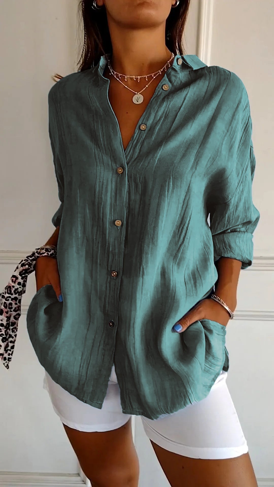 Larevia | Women's Loose Fit Button Front Blouse