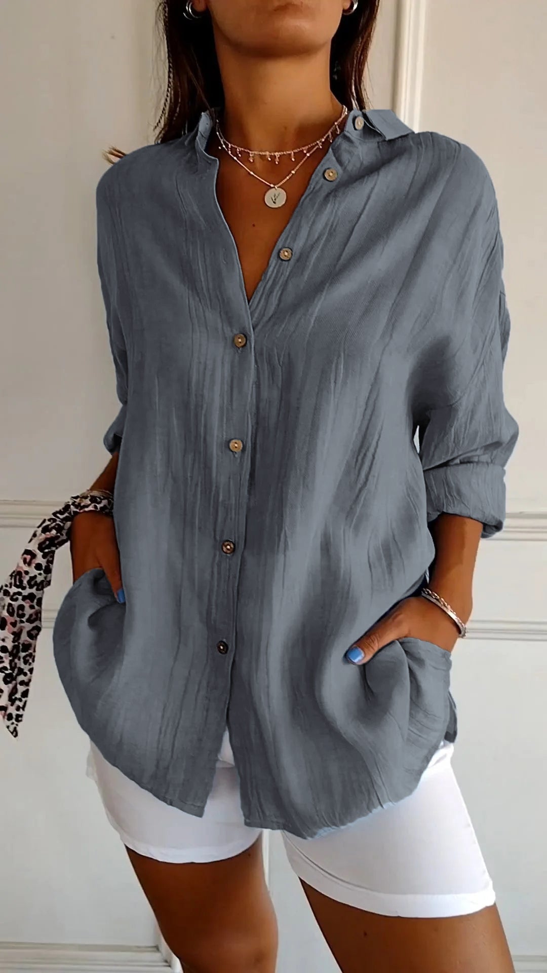 Larevia | Women's Loose Fit Button Front Blouse
