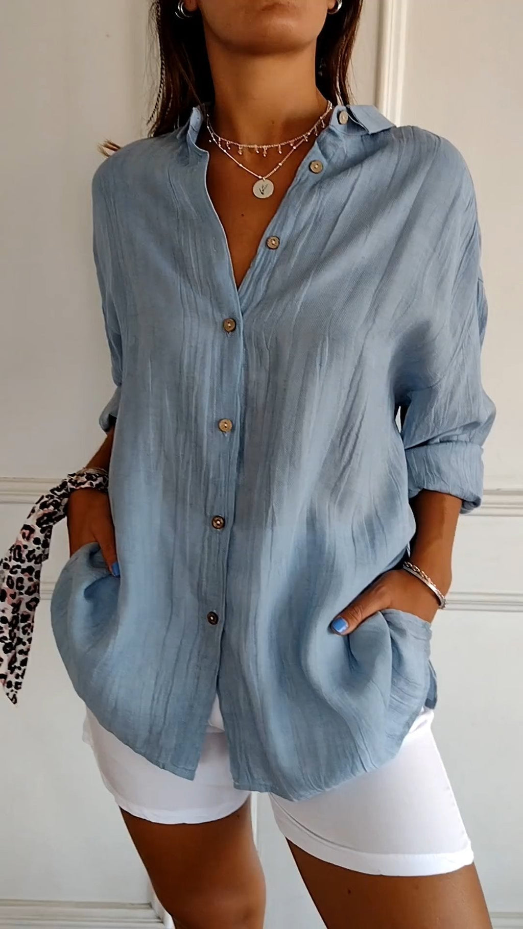Larevia | Donna Taglio ampio Camicia con bottoni frontali