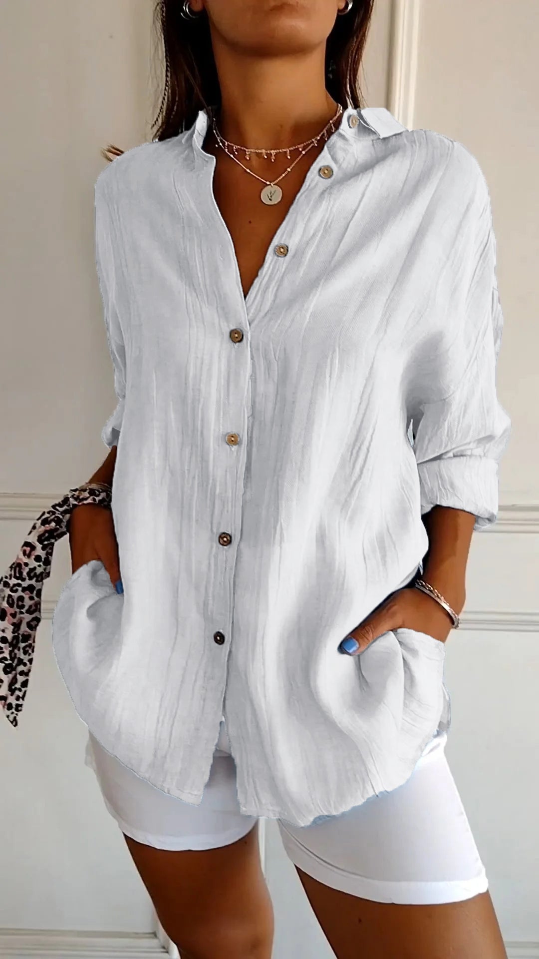 Larevia | Women's Loose Fit Button Front Blouse