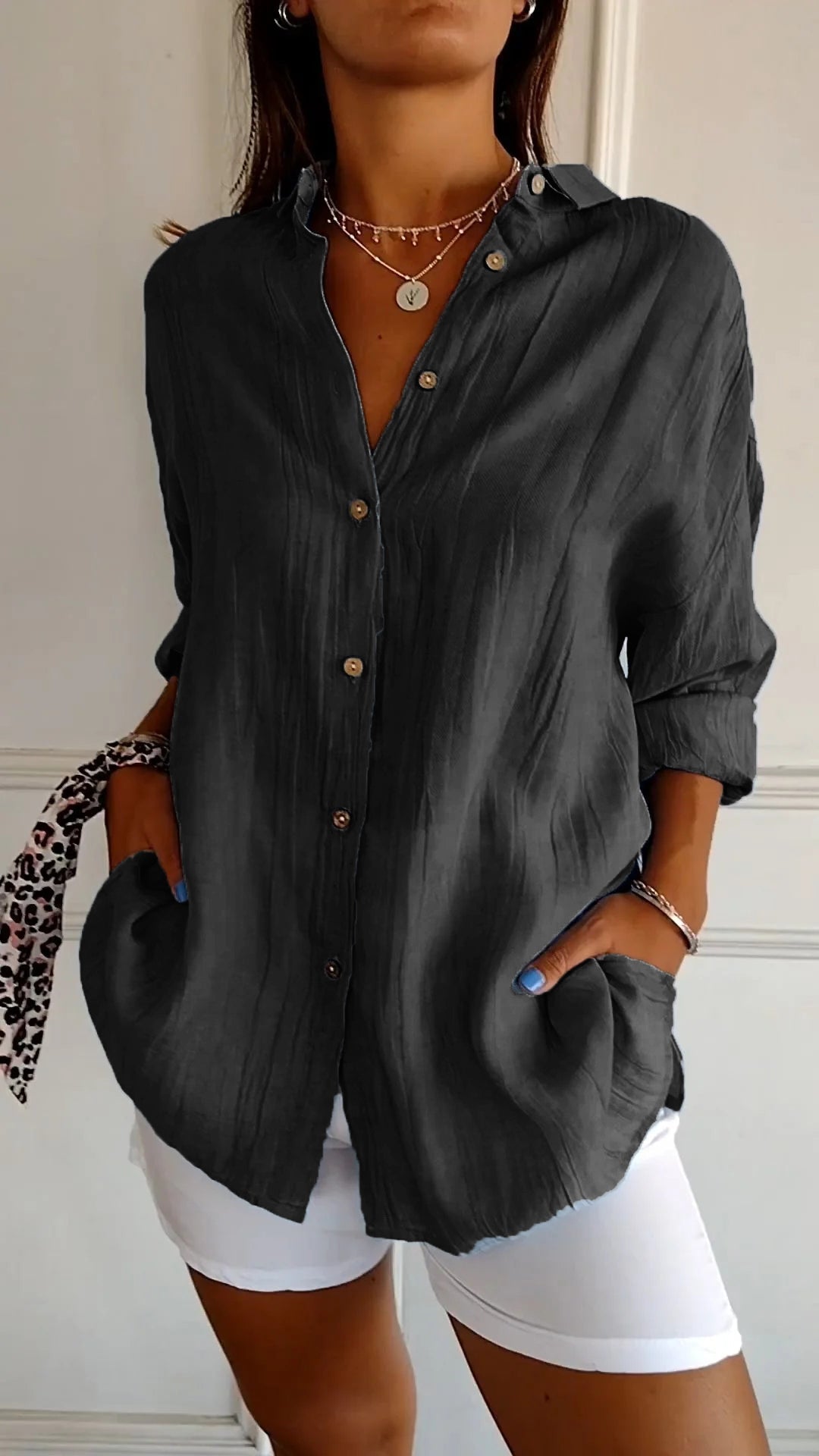 Larevia | Women's Loose Fit Button Front Blouse